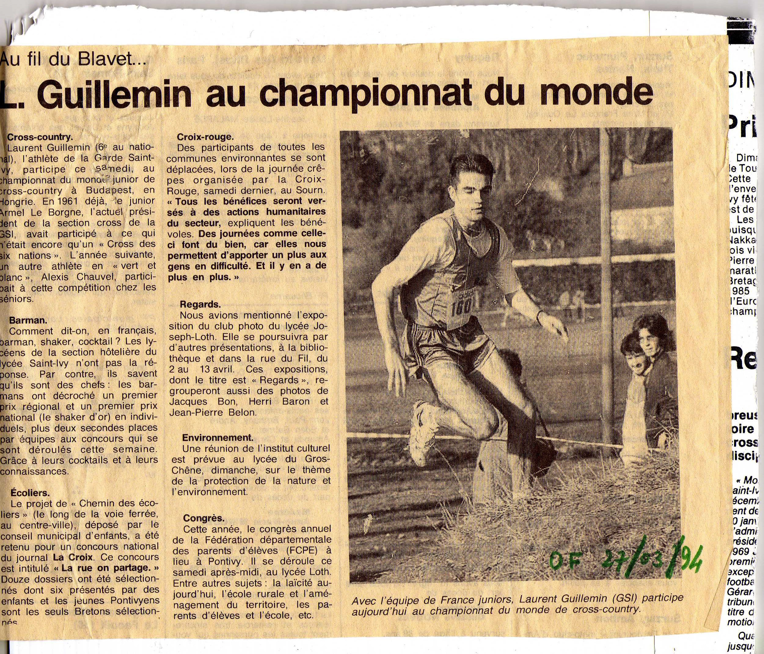 Guillemin au championnat du monde club Athletisme Pays de Pontivy